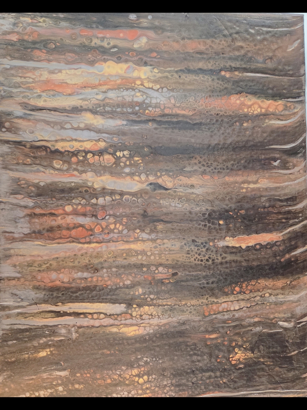Abstract Fluid Art Painting in Brown, Copper & Cream - Unbranded